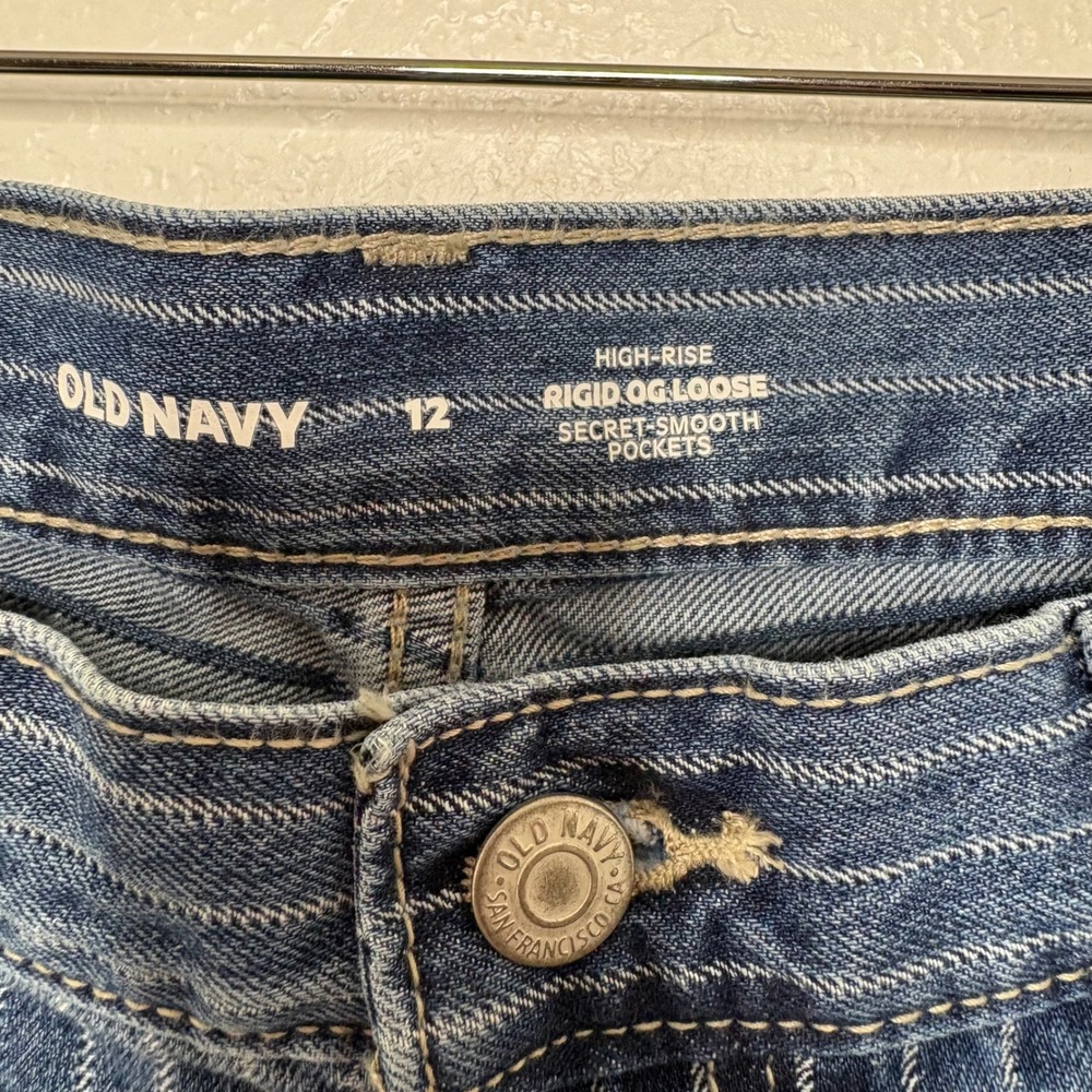 Old Navy Womens Pinstripe High Rise Rigid OG Loose Carpenter Jeans Blue Size 12 - Picture 5 of 10